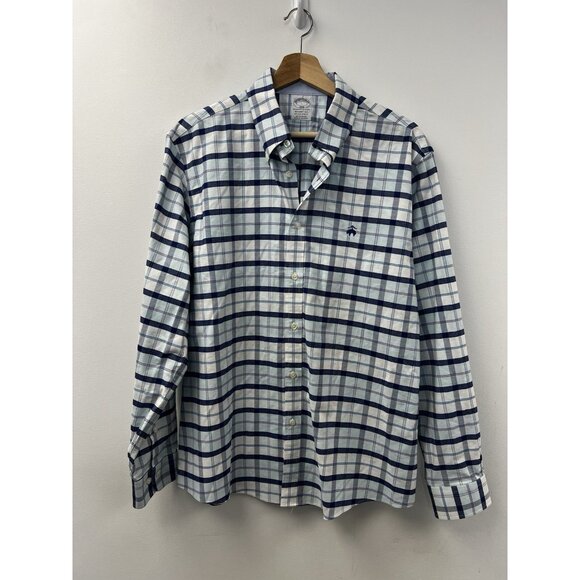 Brooks Brothers Regent Fit Plaid Button Down Shirt Non Iron Cotton Blend Sz L - Picture 9 of 11